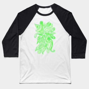 Abstract Zentangle Swirls Design (green on white) Baseball T-Shirt